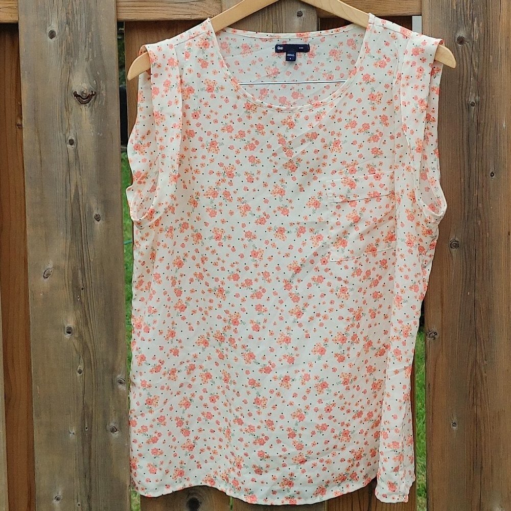 PRETTY Peach Floral Blouse Cap Sleeve GAP Size Large